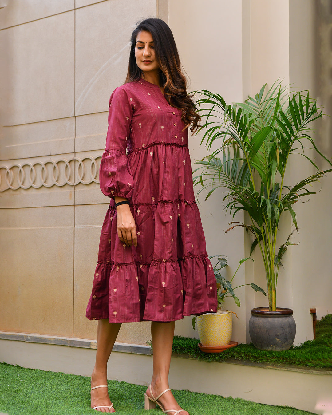 MAROON HANDLOOM COTTON DRESS