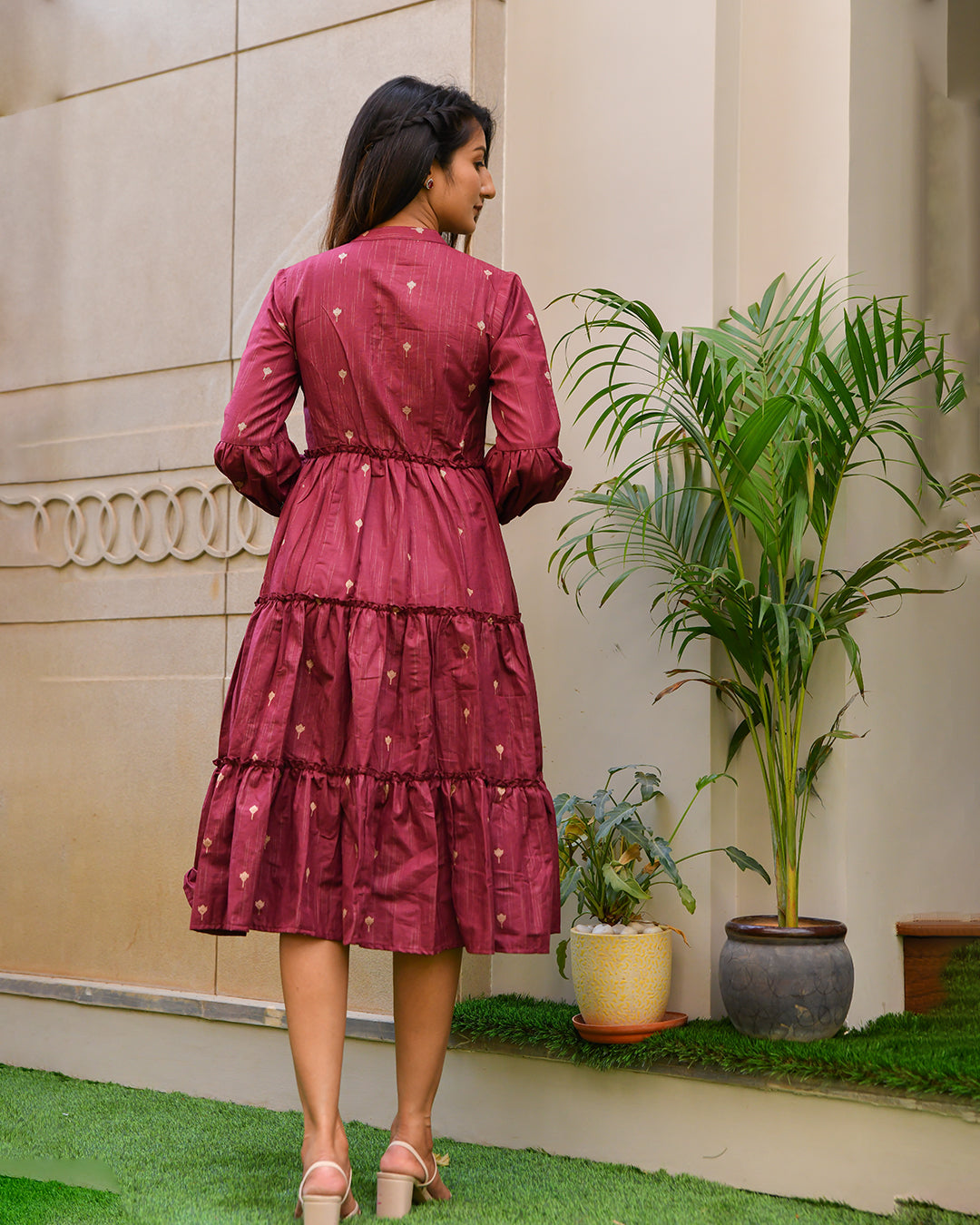 MAROON HANDLOOM COTTON DRESS