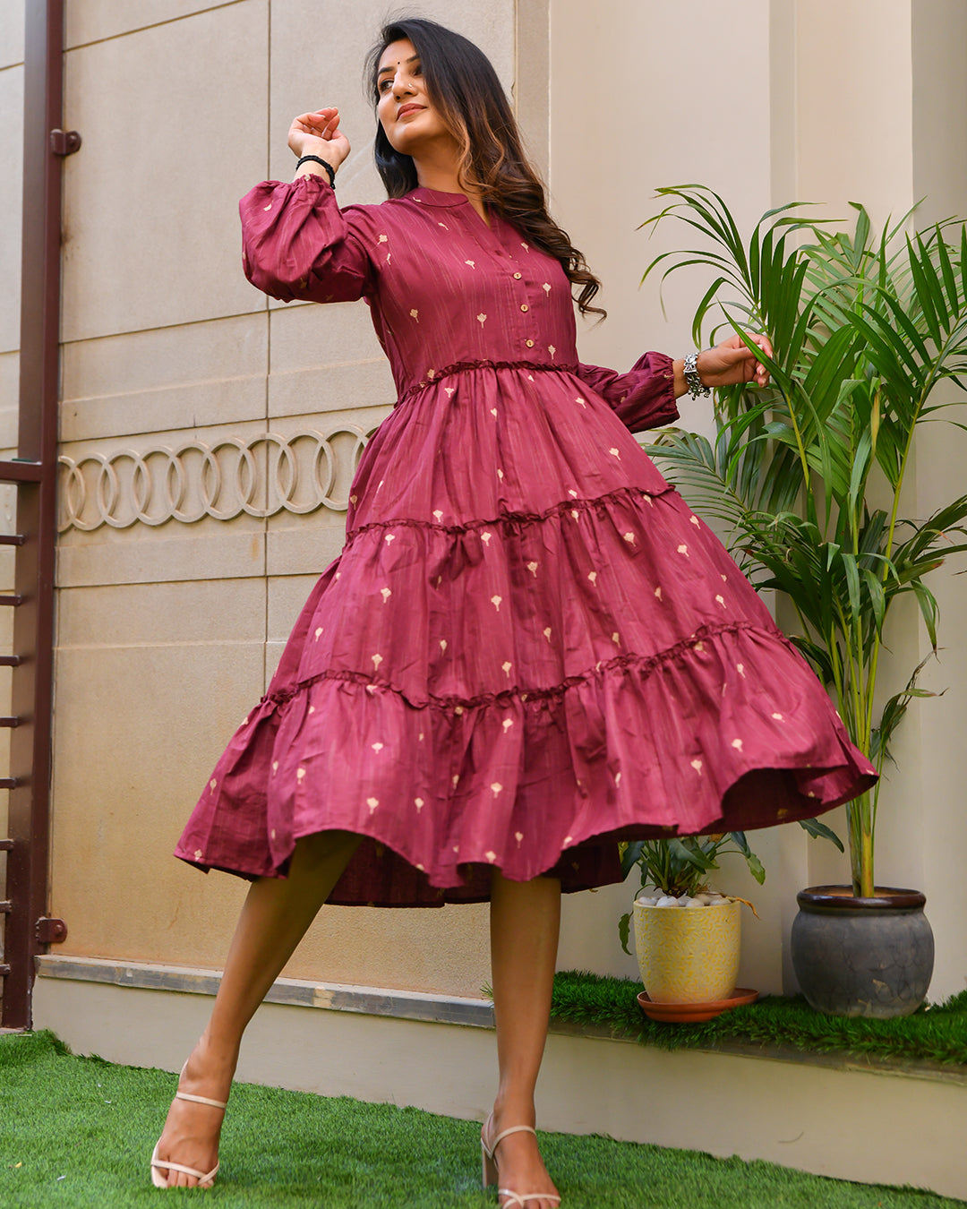 MAROON HANDLOOM COTTON DRESS