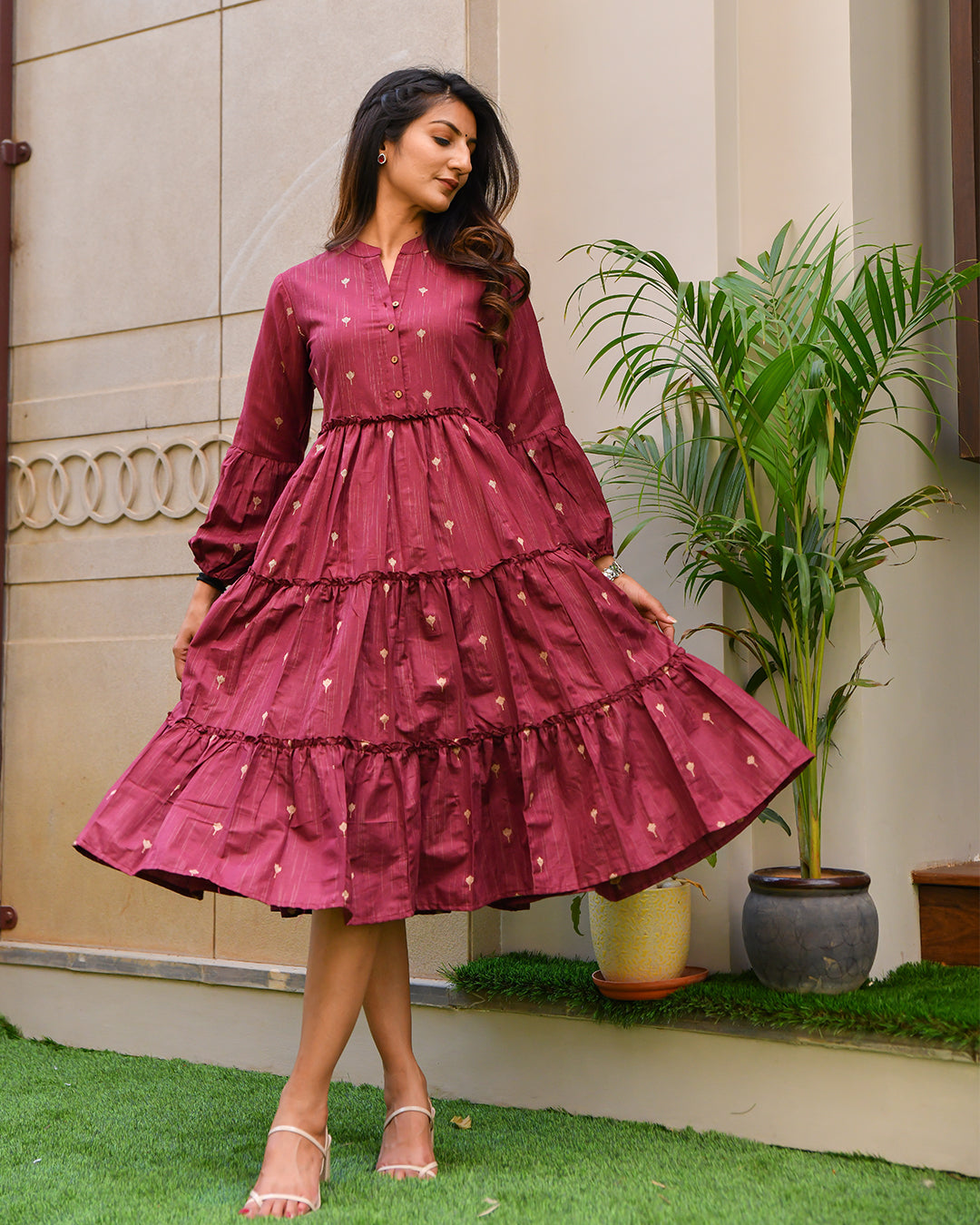 MAROON HANDLOOM COTTON DRESS