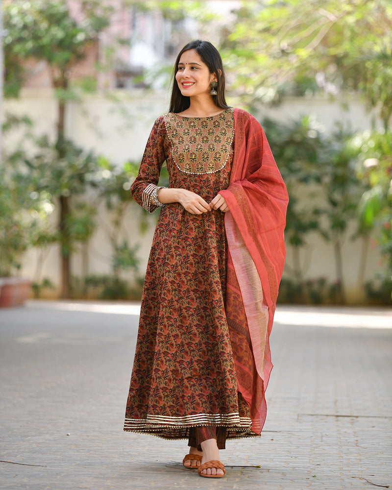 MAROON PRINTED COTTON SUIT SET – Gulabi Dori - Main Image