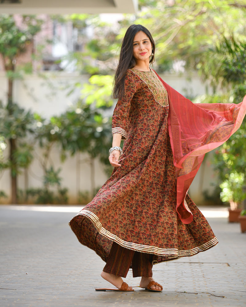 MAROON PRINTED COTTON SUIT SET