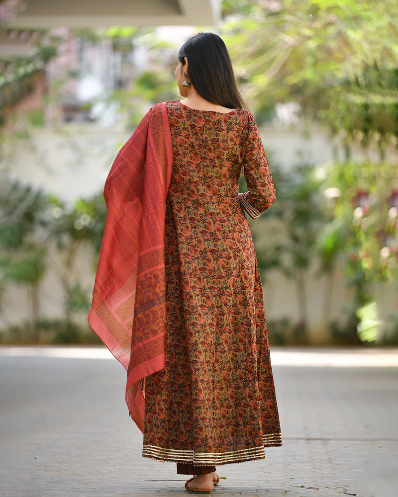 MAROON PRINTED COTTON SUIT SET