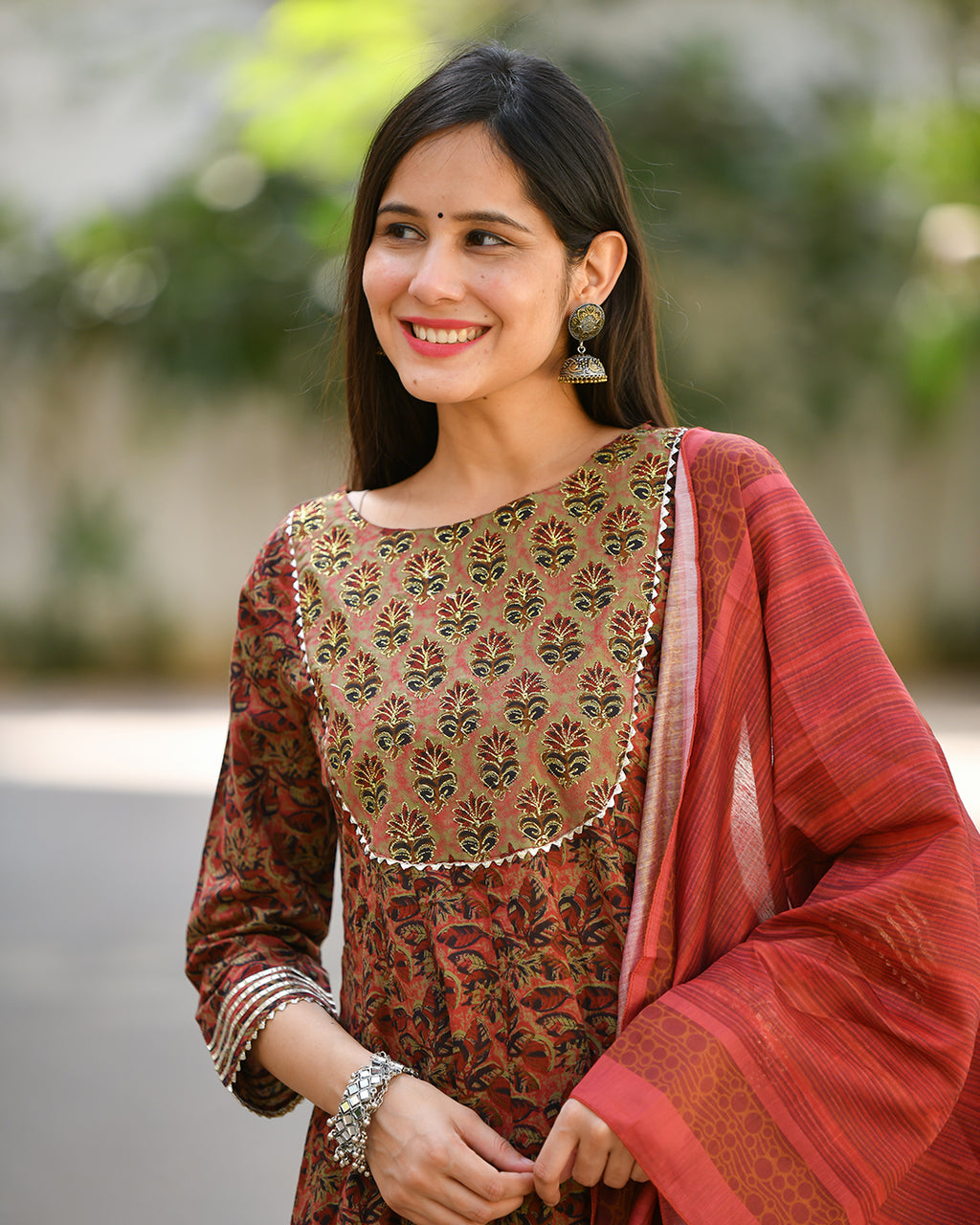 MAROON PRINTED COTTON SUIT SET