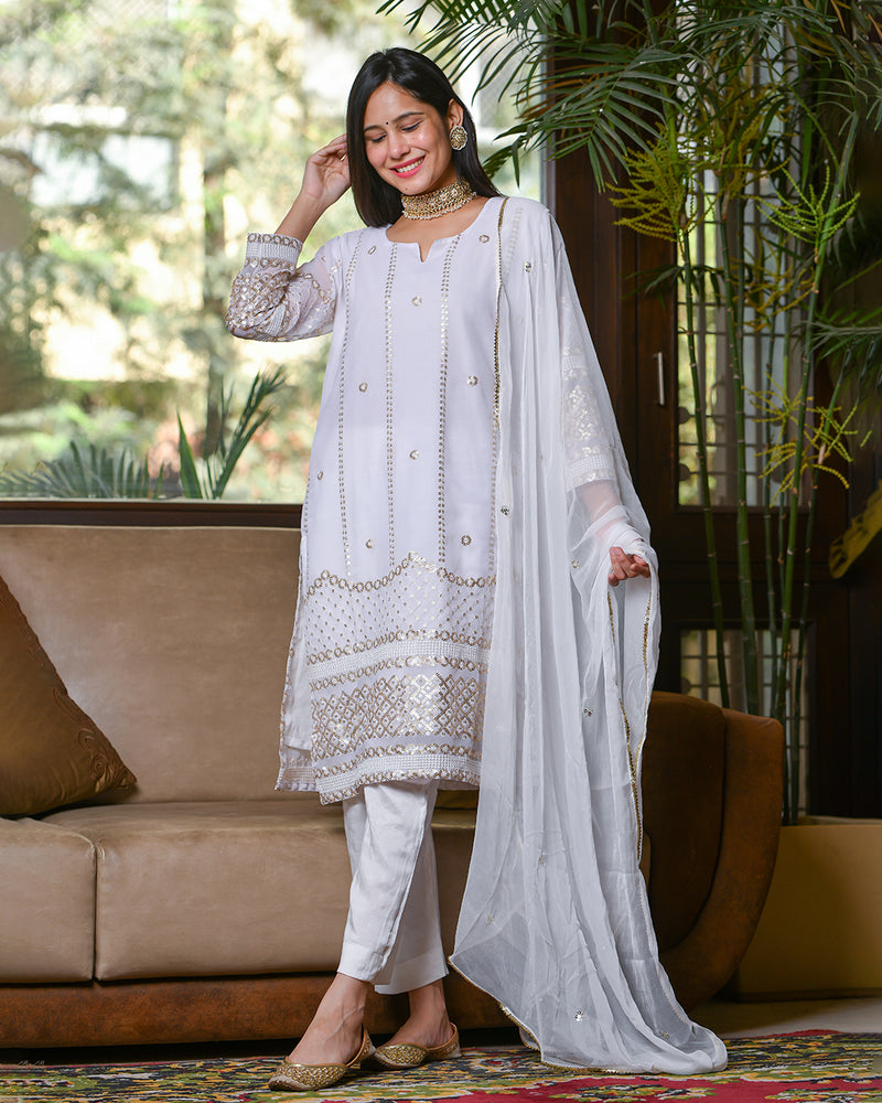 WHITE SEQUIN WORK SUIT SET