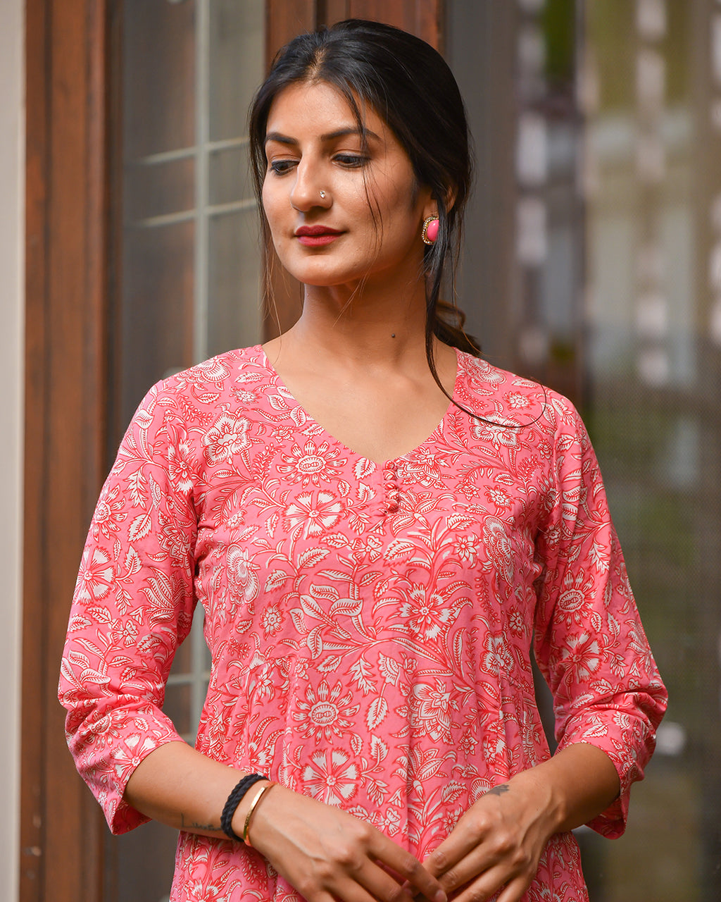 PINK COTTON HANDBLOCK DRESS