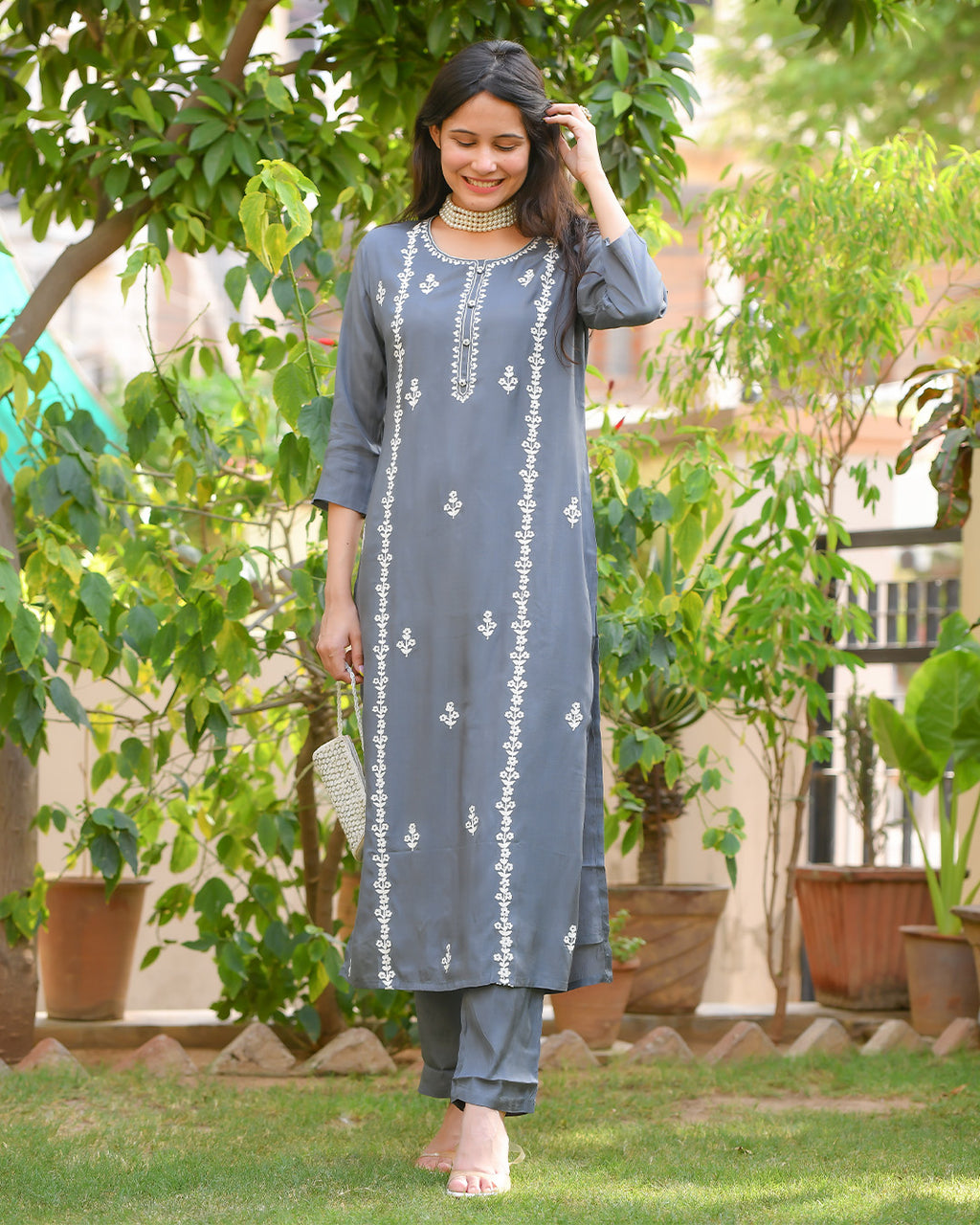 GREY MUSLIN KURTA SET