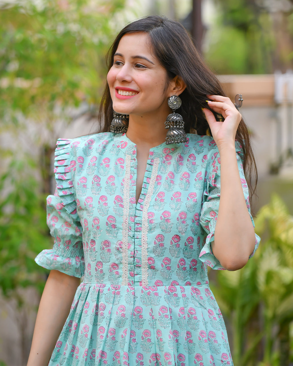 BLUE & PINK HANDBLOCK DRESS