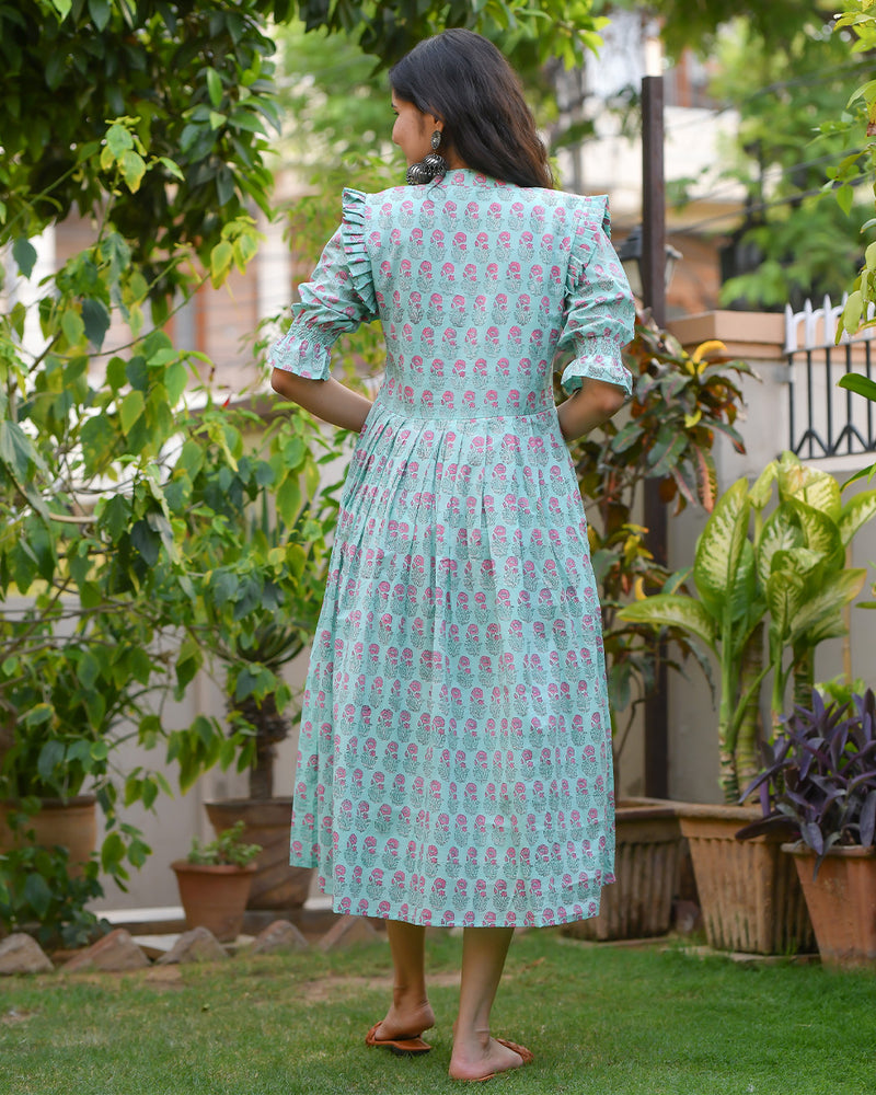 BLUE & PINK HANDBLOCK DRESS