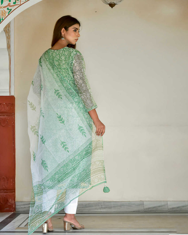 PARIS GREEN KOTA DORIA KURTA WITH DUPATTA