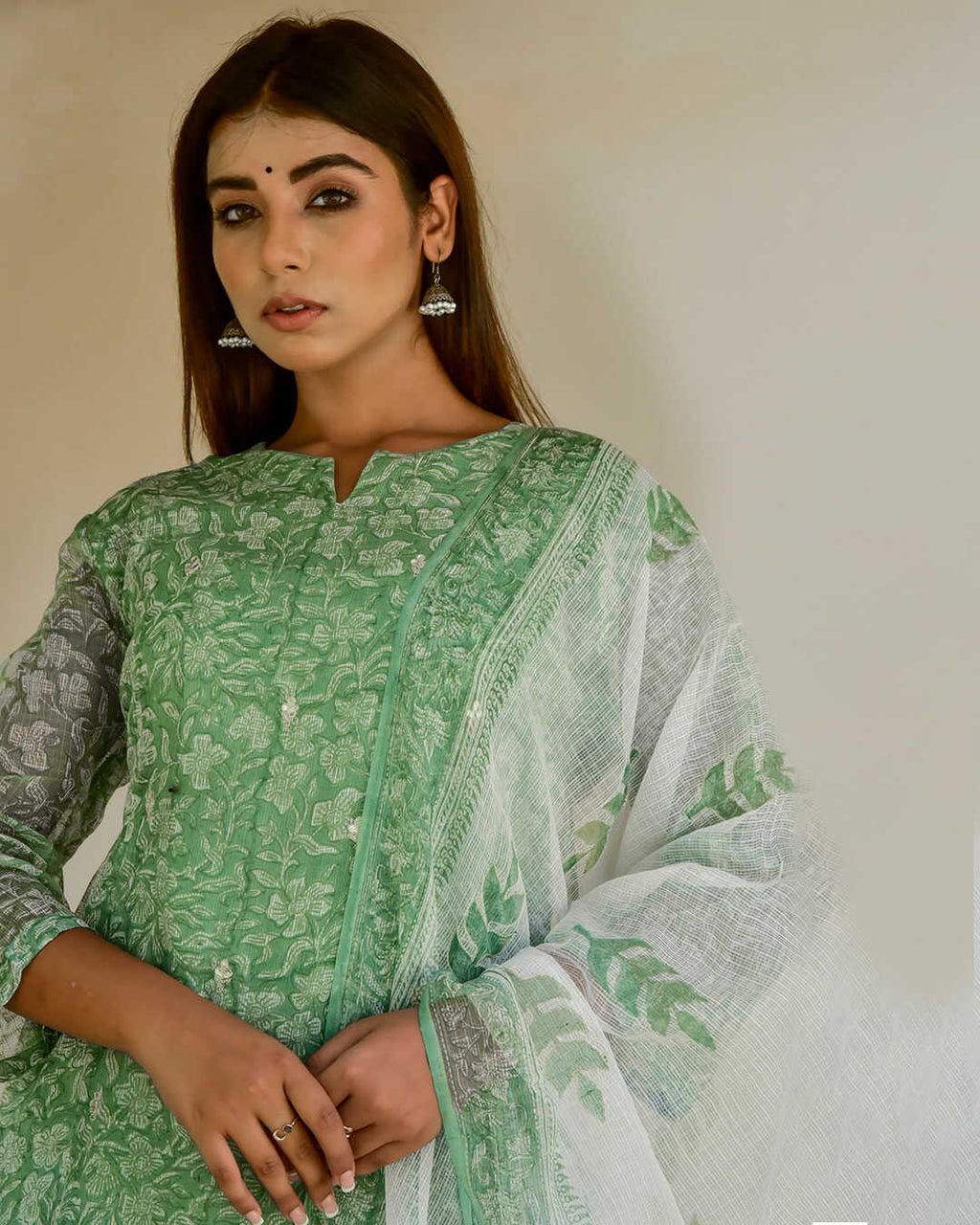 PARIS GREEN KOTA DORIA KURTA WITH DUPATTA
