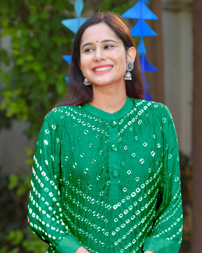 BOTTLE GREEN BANDHANI PANT SET