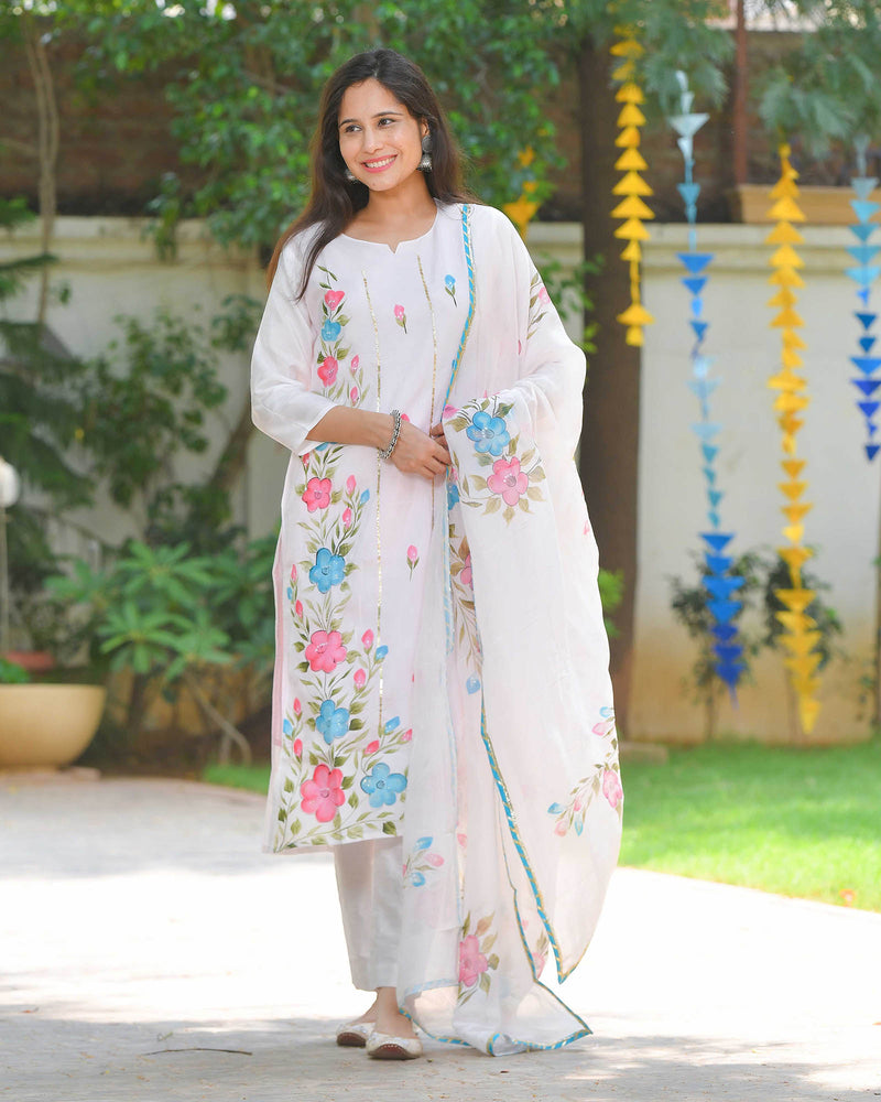 PASTEL FLORAL HANDPAINTED PINK SUIT SET