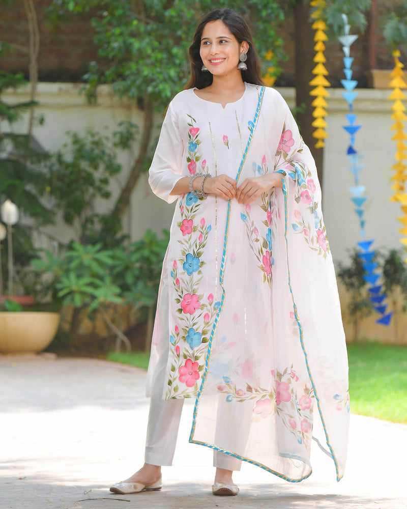 PASTEL FLORAL HANDPAINTED PINK SUIT SET