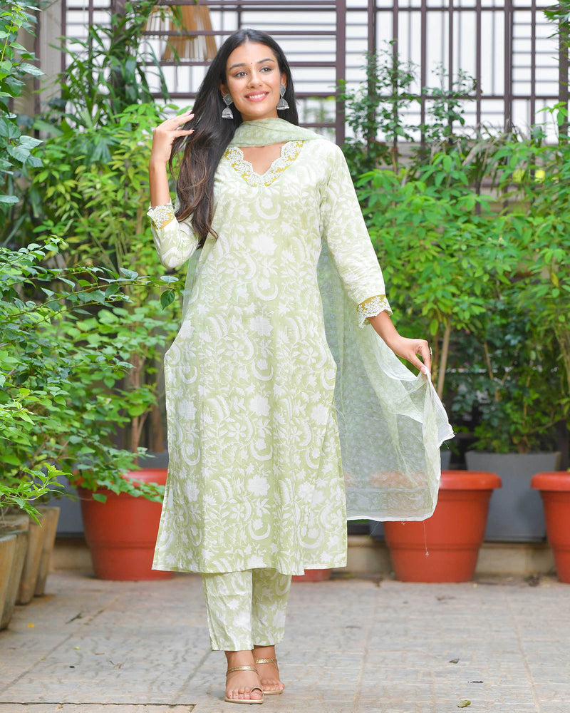 MINT ECOFREAK COTTON HANDBLOCK SUIT SET