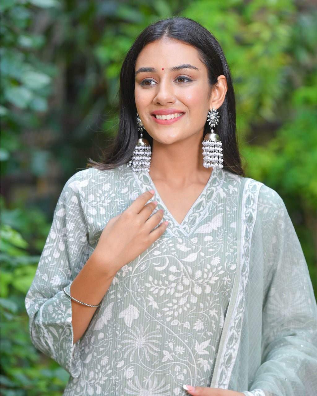 GREY HANDBLOCK COTTON SUIT SET