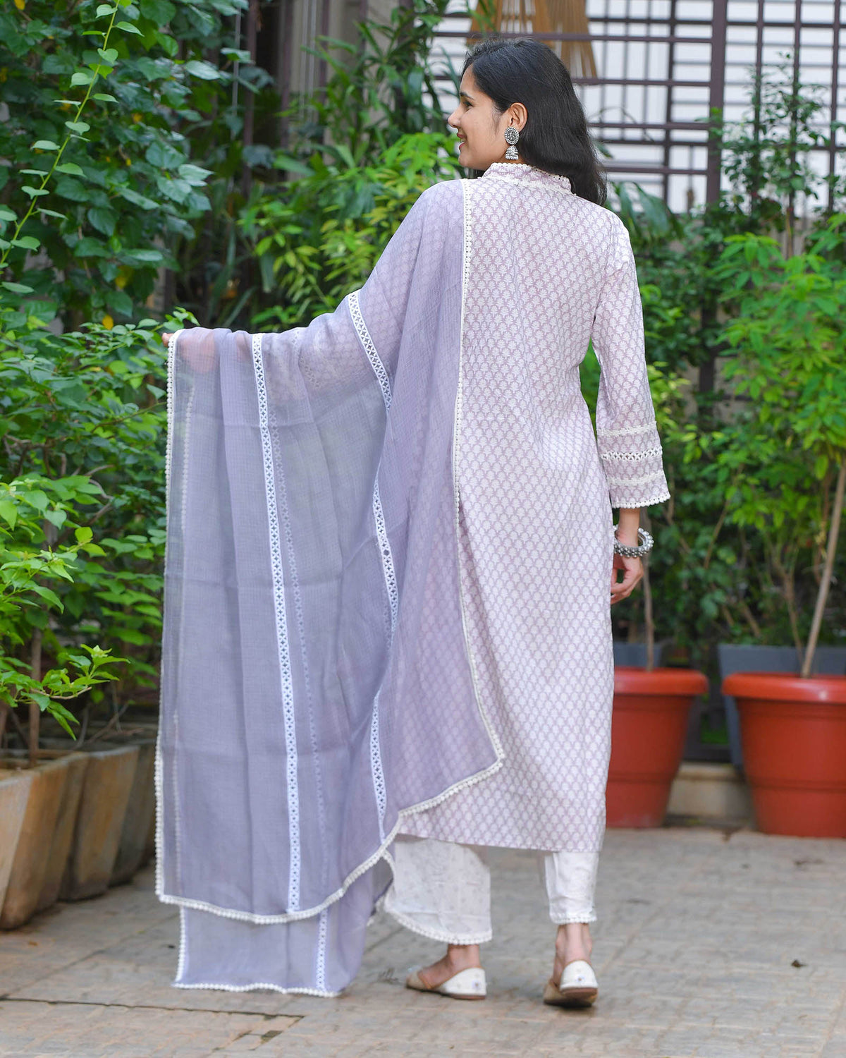 LAVENDER HANDBLOCK COTTON SUIT SET