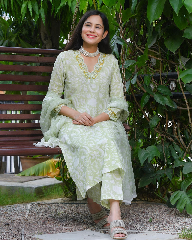 MINT ECOFREAK COTTON HANDBLOCK SUIT SET