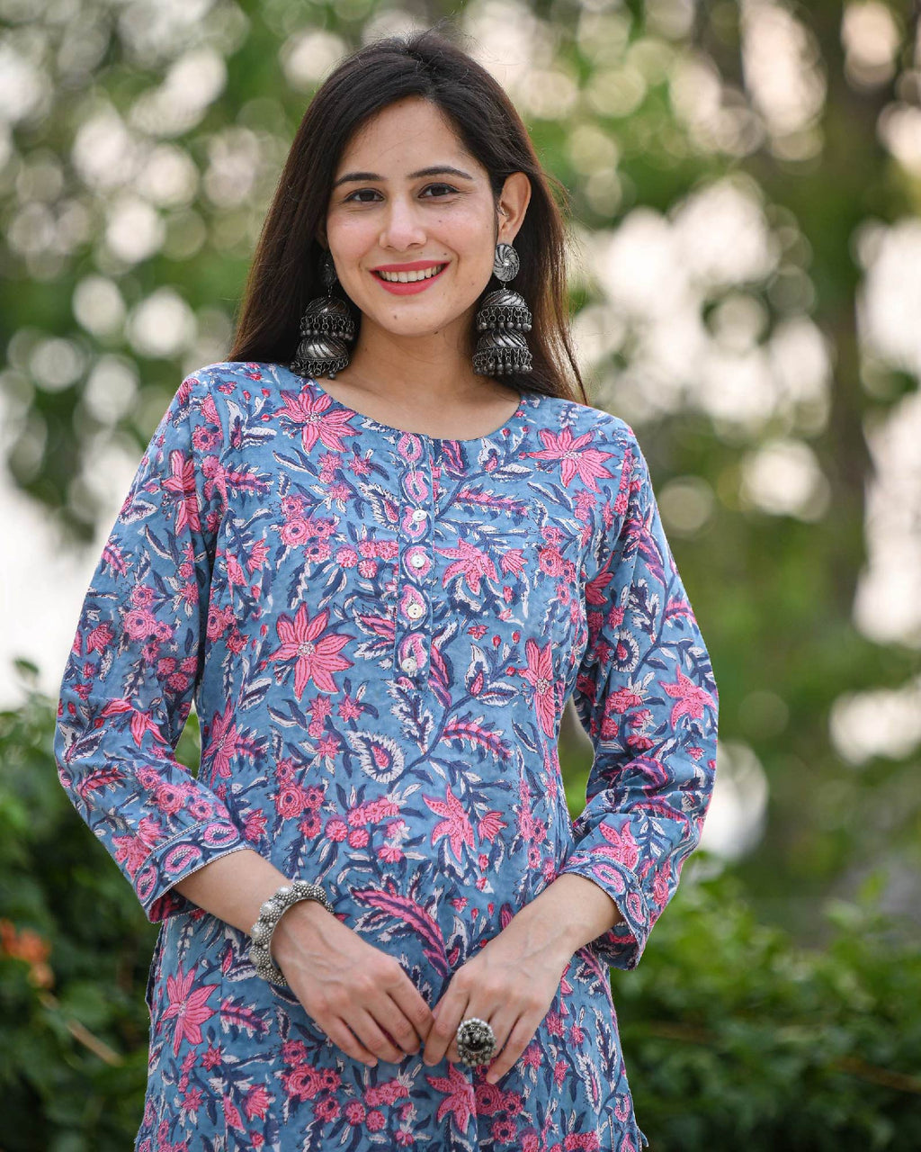 BLUE & PINK COTTON HANDBLOCK KURTA