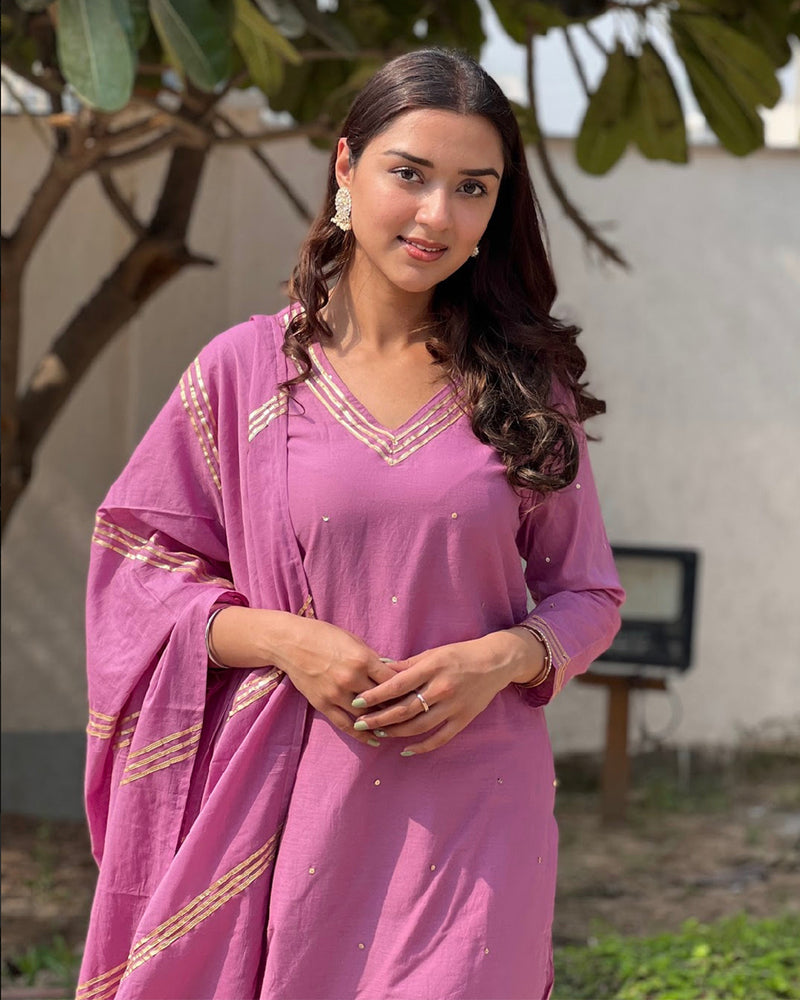 ROSE PINK COTTON SHARARA SET WITH GOTTA WORK