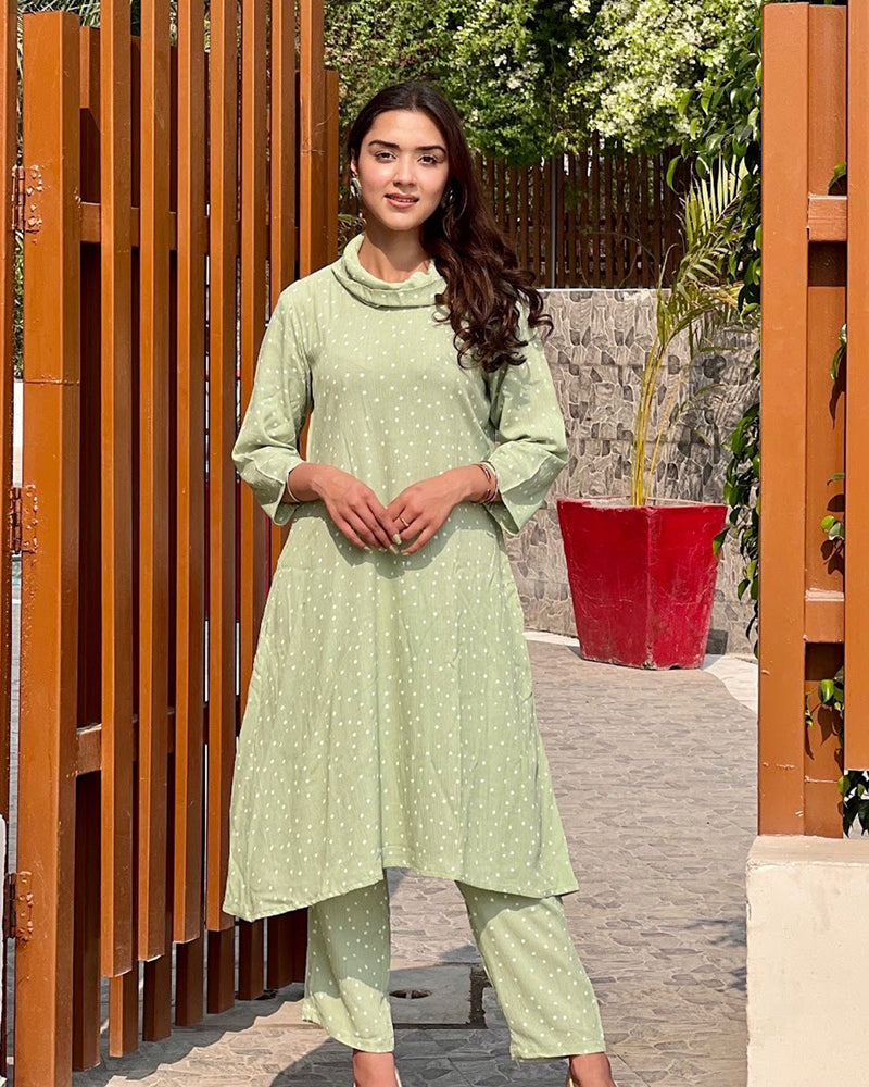 SAGE GREEN RAYON CREPE PANT SET