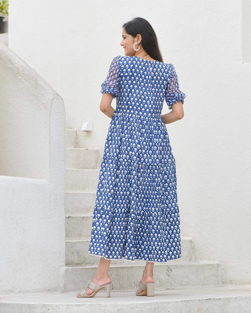 INDIGO PRINT HANDBLOCK DRESS