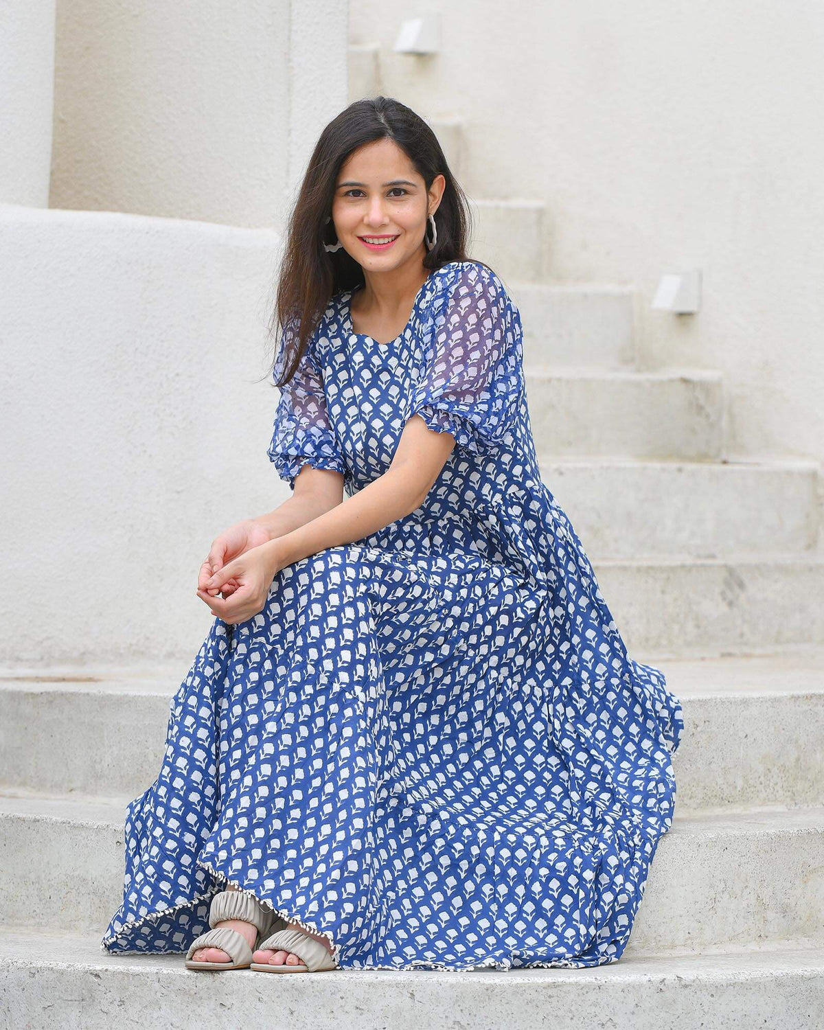 INDIGO PRINT HANDBLOCK DRESS