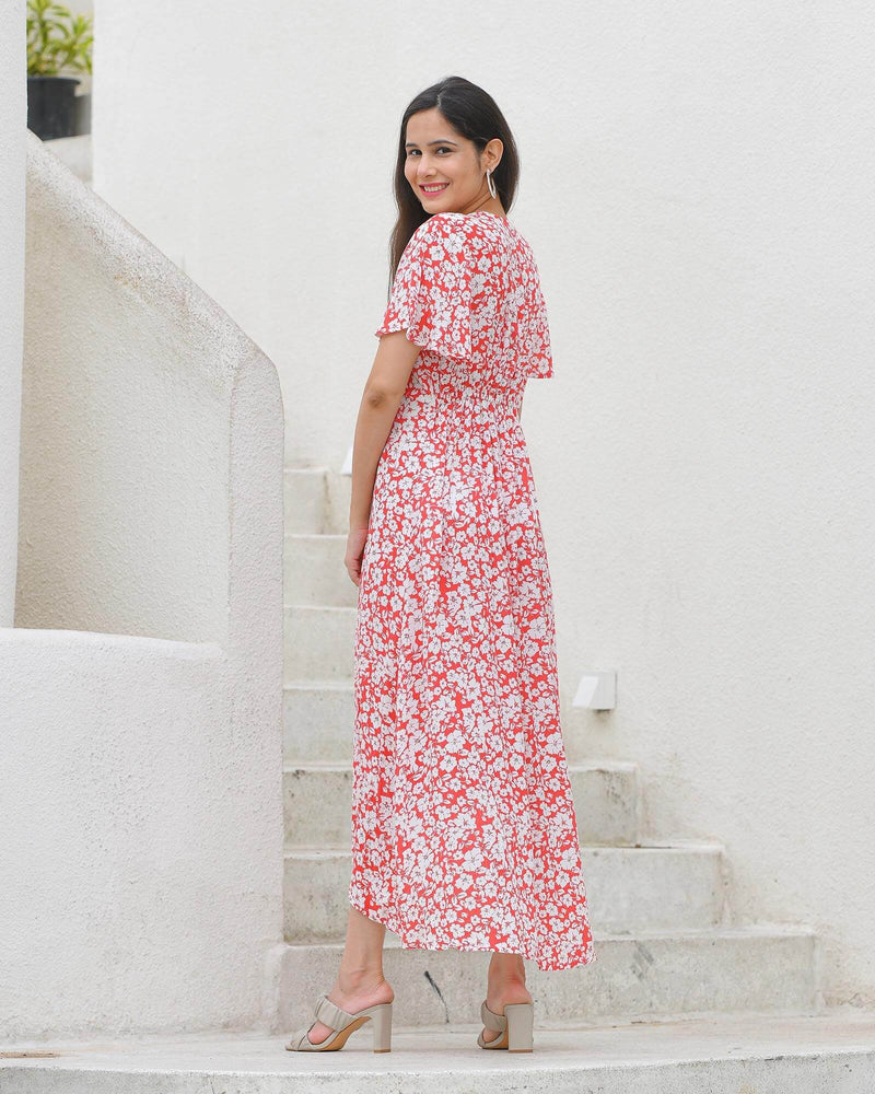 RED & WHITE RAYON DRESS
