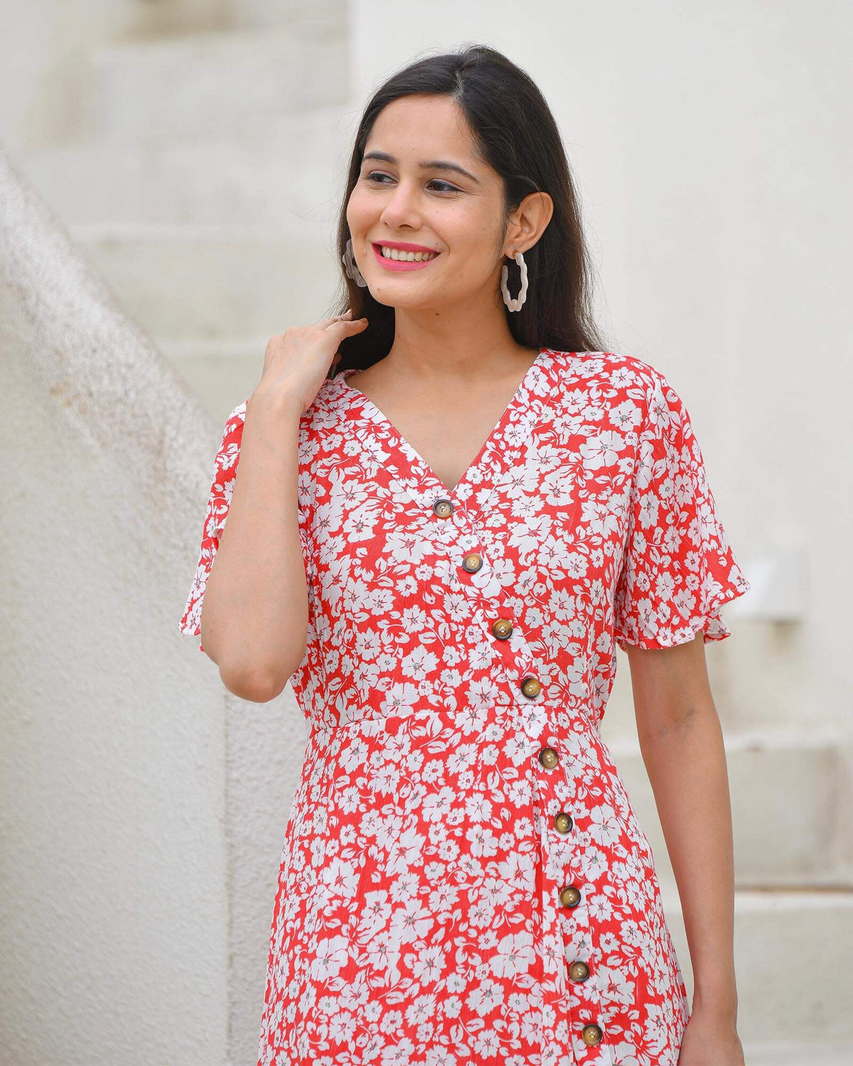 RED & WHITE RAYON DRESS