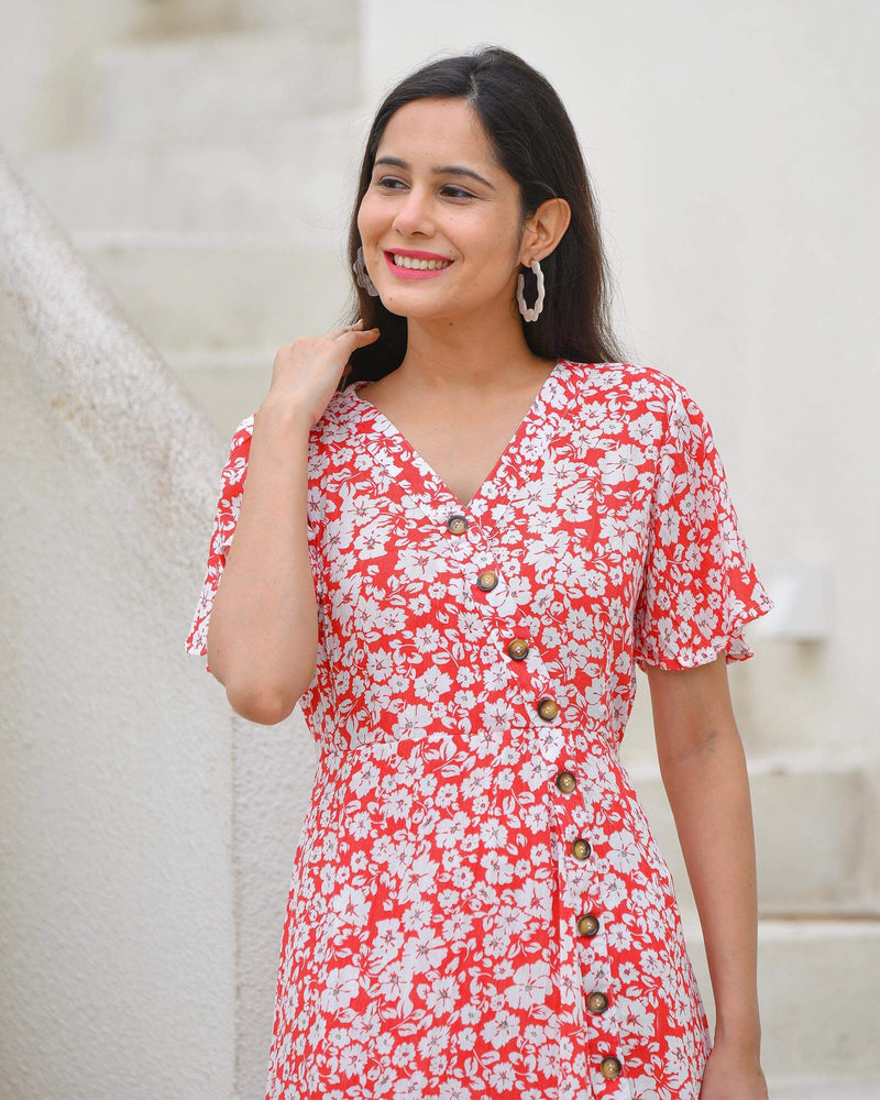RED & WHITE RAYON DRESS