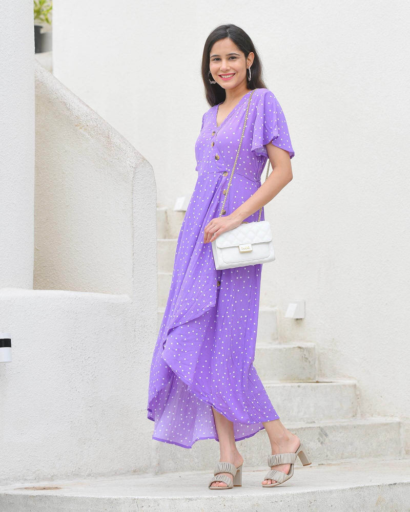PURPLE ASSYMETRIC RAYON DRESS