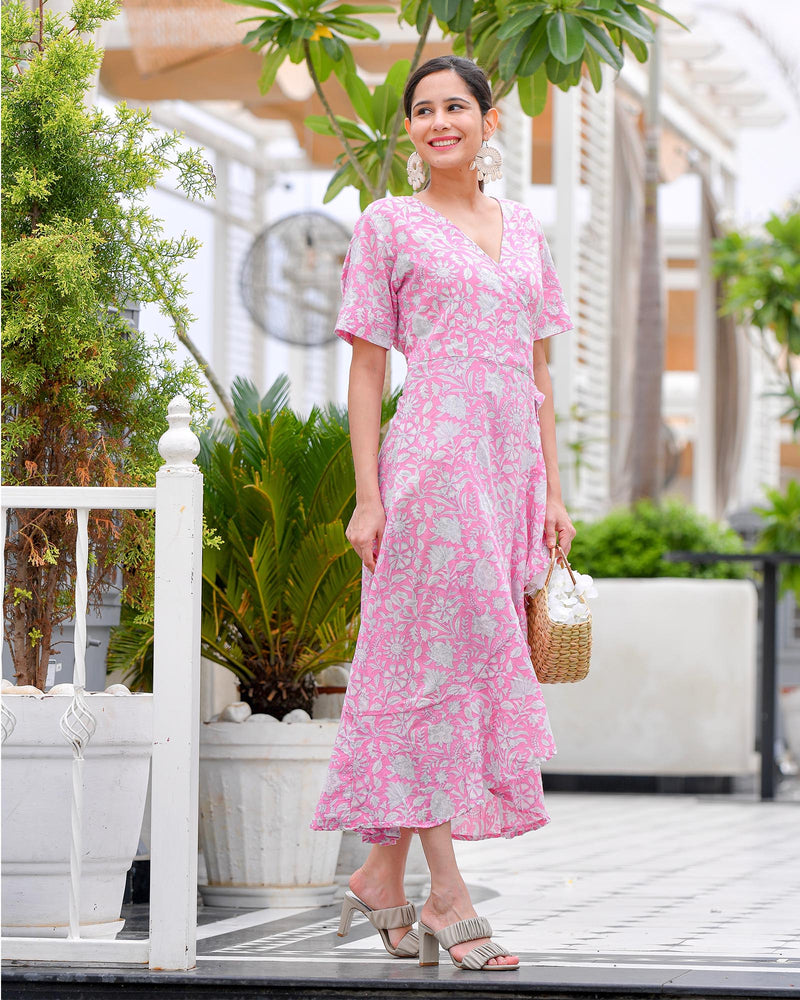 PINK & WHITE WRAP-AROUND DRESS