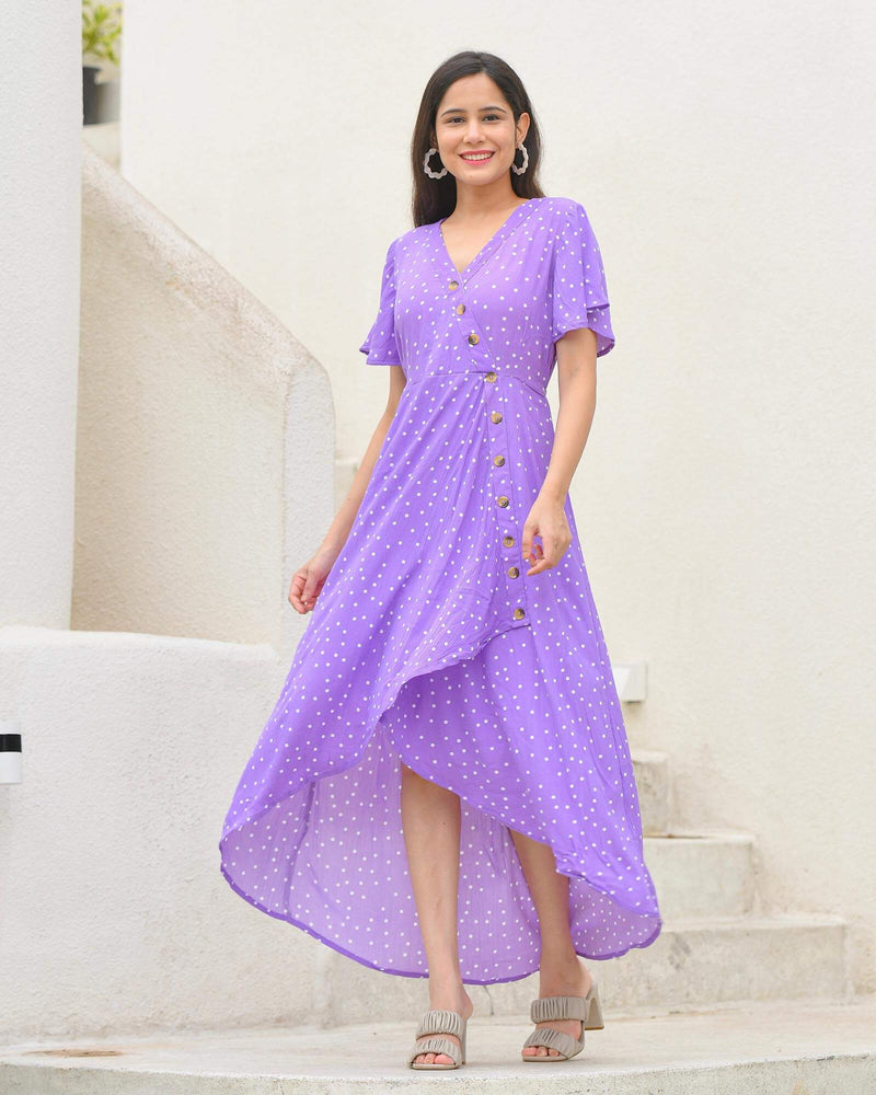 PURPLE ASSYMETRIC RAYON DRESS