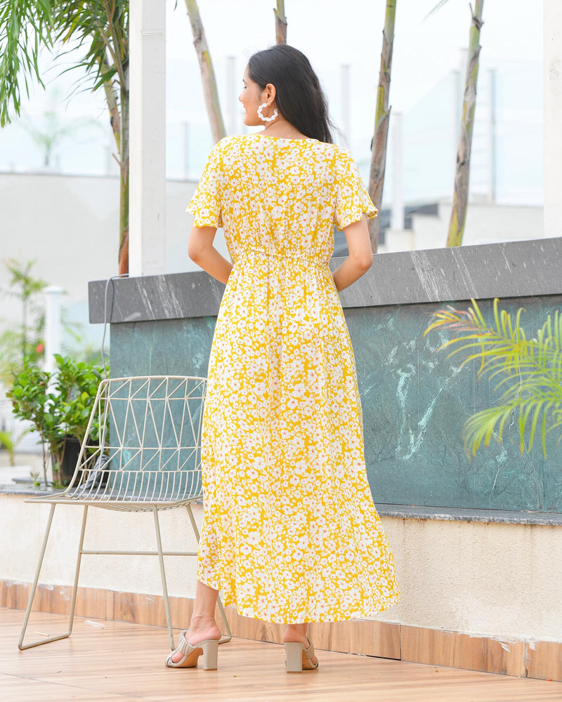 YELLOW ASSYMETRIC RAYON DRESS