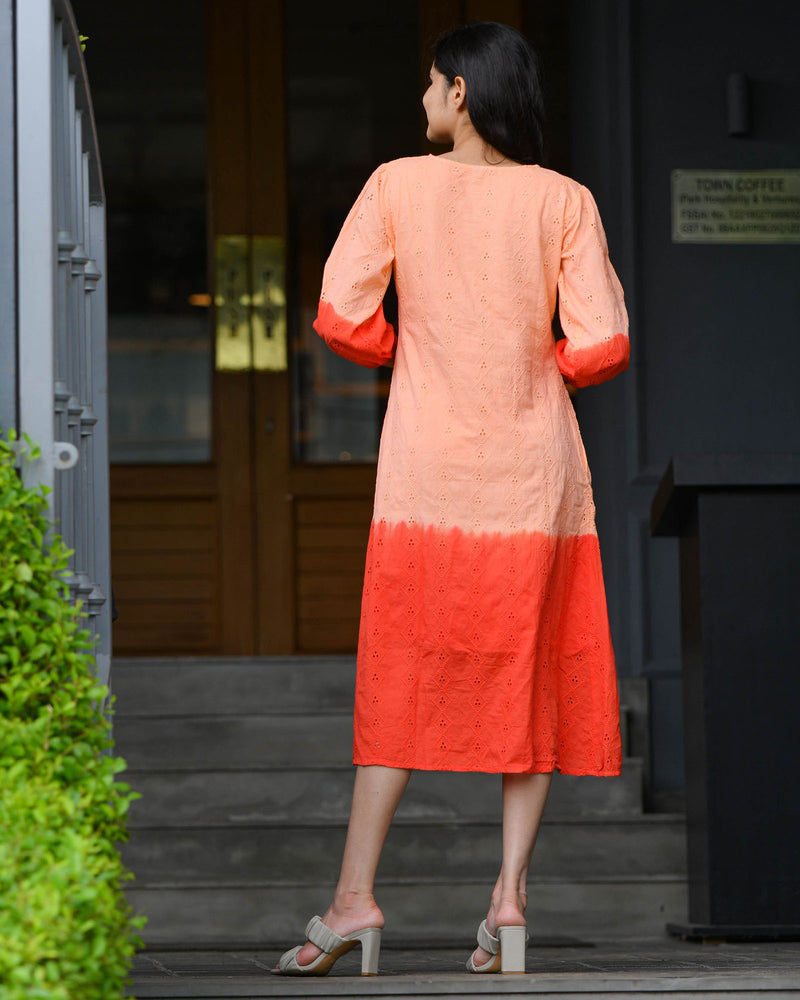 ORANGE TIE & DYE SCHIFFLI DRESS