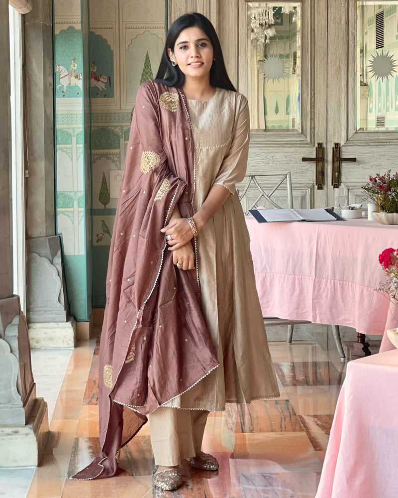 BROWN FASHIONABLY AESTHETIC MUSLIN SUIT SET