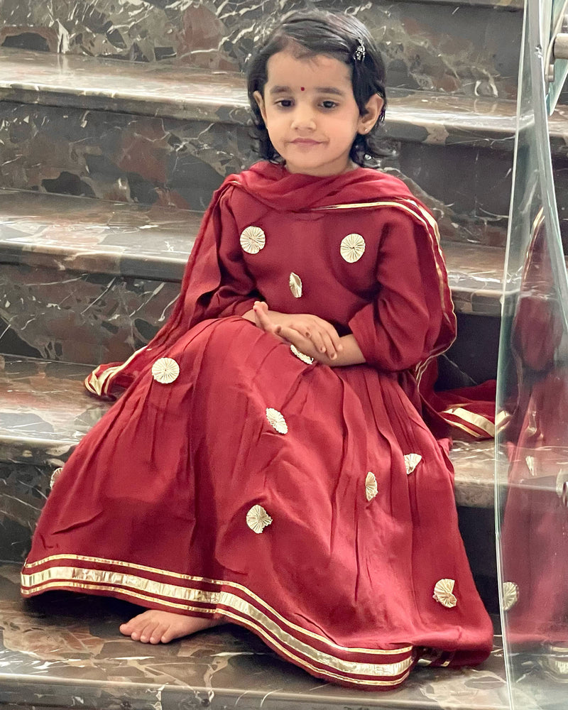 MAROON SHANTUNG LEHENGA WITH GOTA WORK