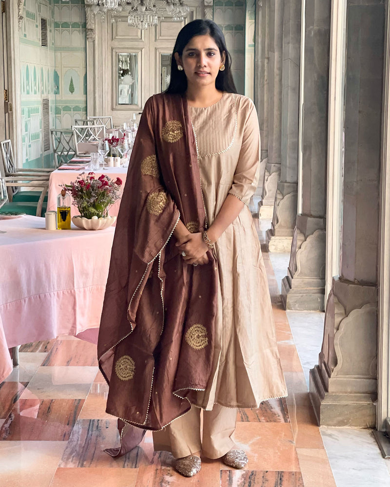 BROWN FASHIONABLY AESTHETIC MUSLIN SUIT SET