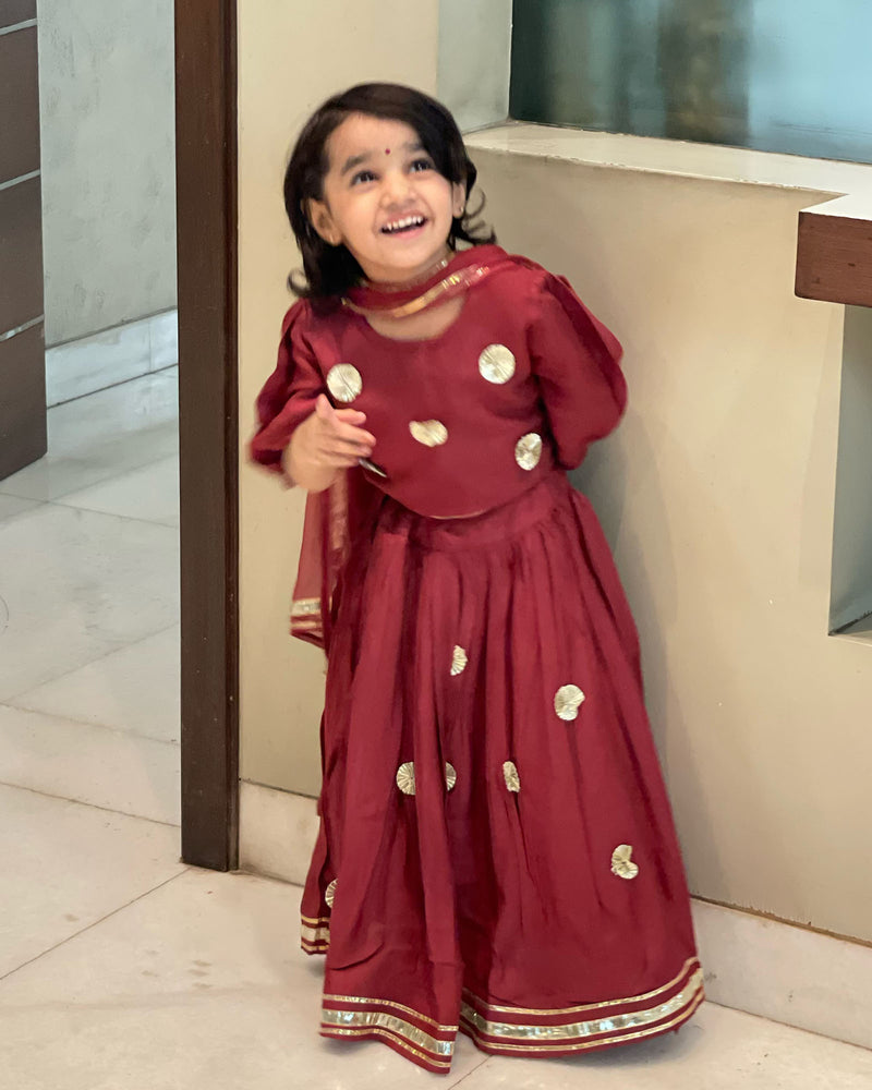 MAROON SHANTUNG LEHENGA WITH GOTA WORK