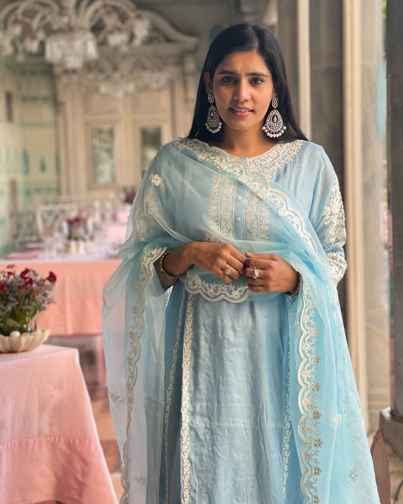 POWDER BLUE BEAUTIFULLY EMBROIDERED SUIT SET