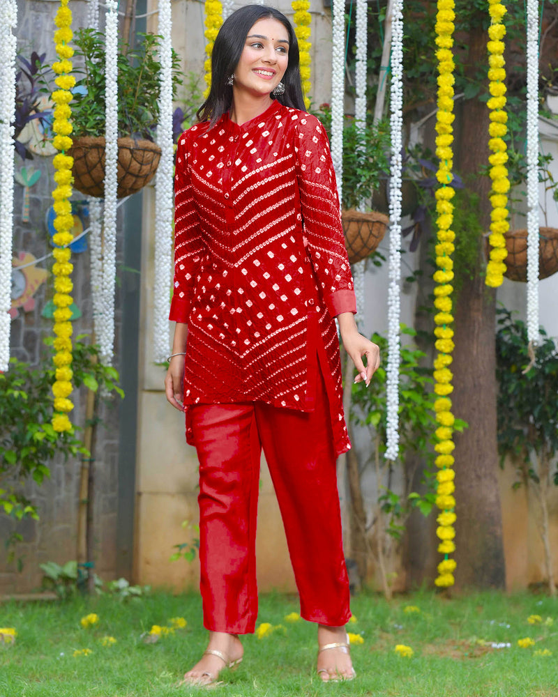 MAROON BANDHANI PANT SET