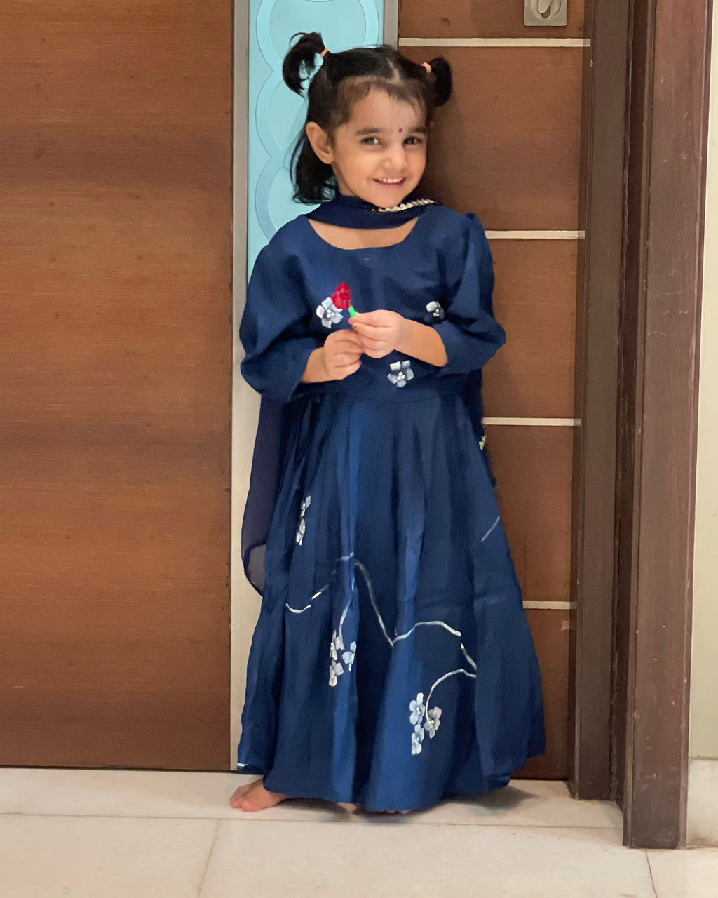 INDIGO SHANTUNG HANDPAINTED LEHENGA