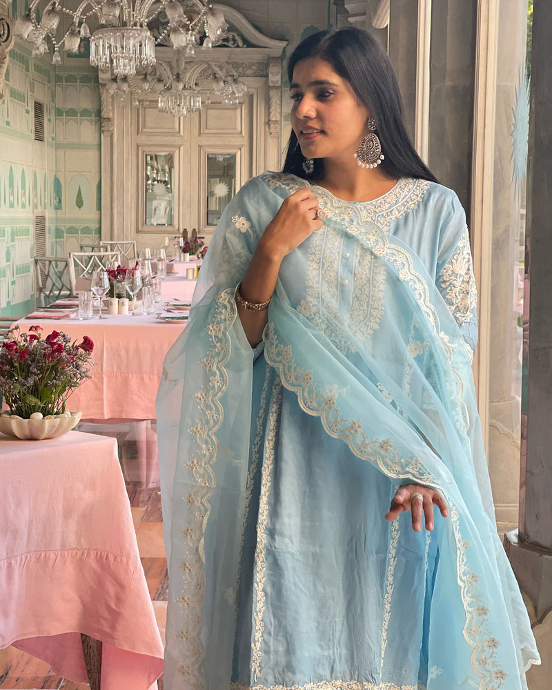 POWDER BLUE BEAUTIFULLY EMBROIDERED SUIT SET