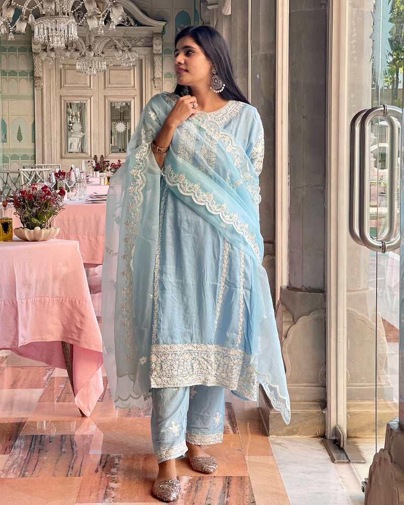 POWDER BLUE BEAUTIFULLY EMBROIDERED SUIT SET