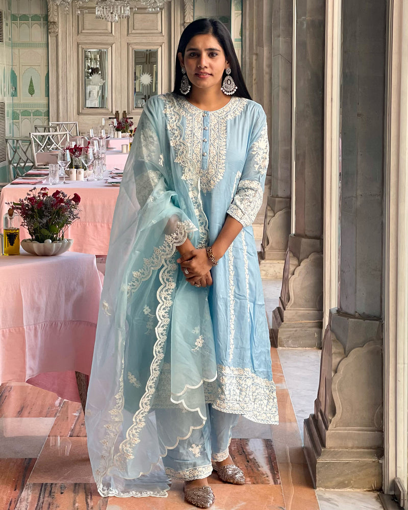 POWDER BLUE BEAUTIFULLY EMBROIDERED SUIT SET
