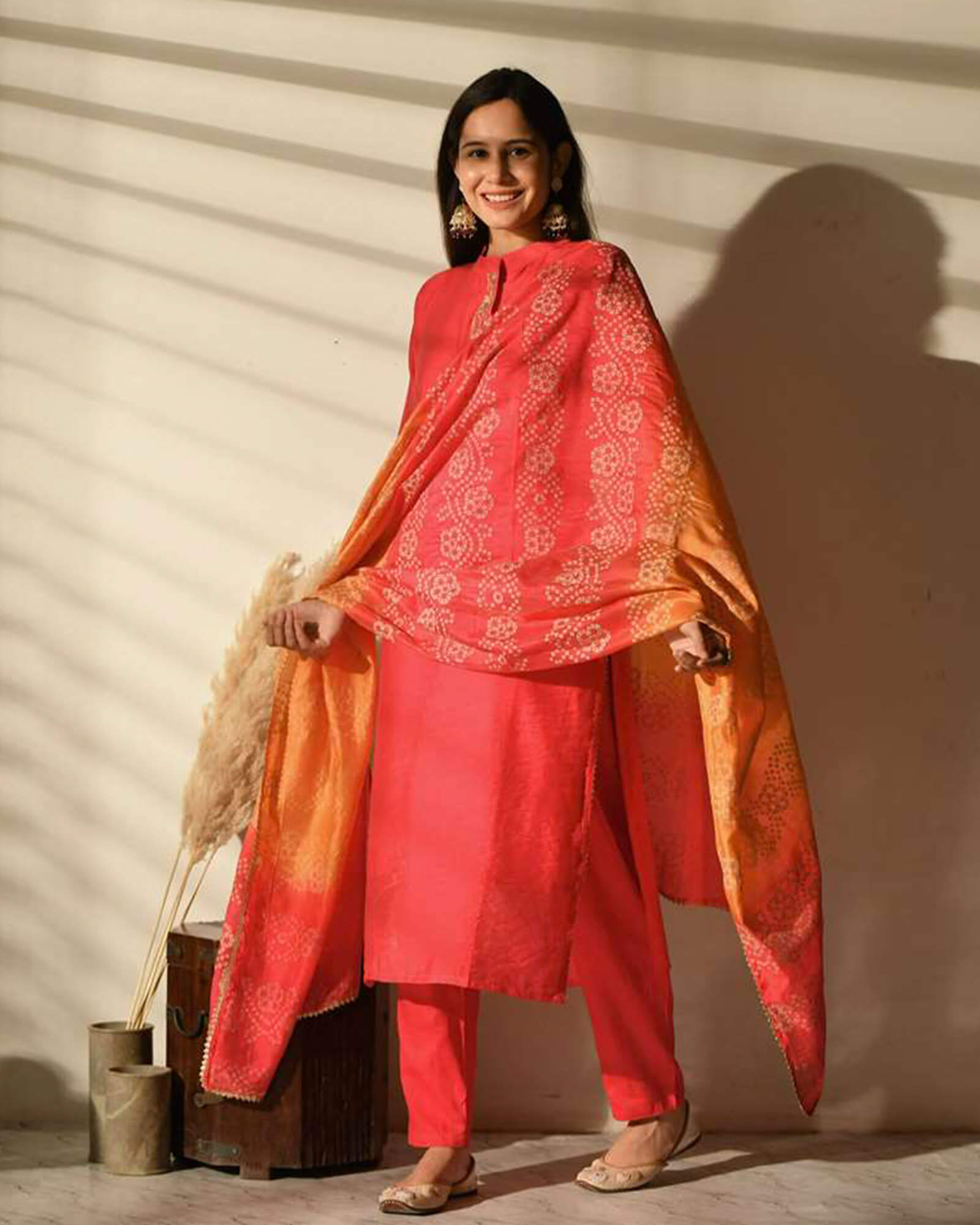 Beautiful Gota Lace Work Orange Anarkali Rayon Women Kurti Pant With Dupatta  Set | eBay