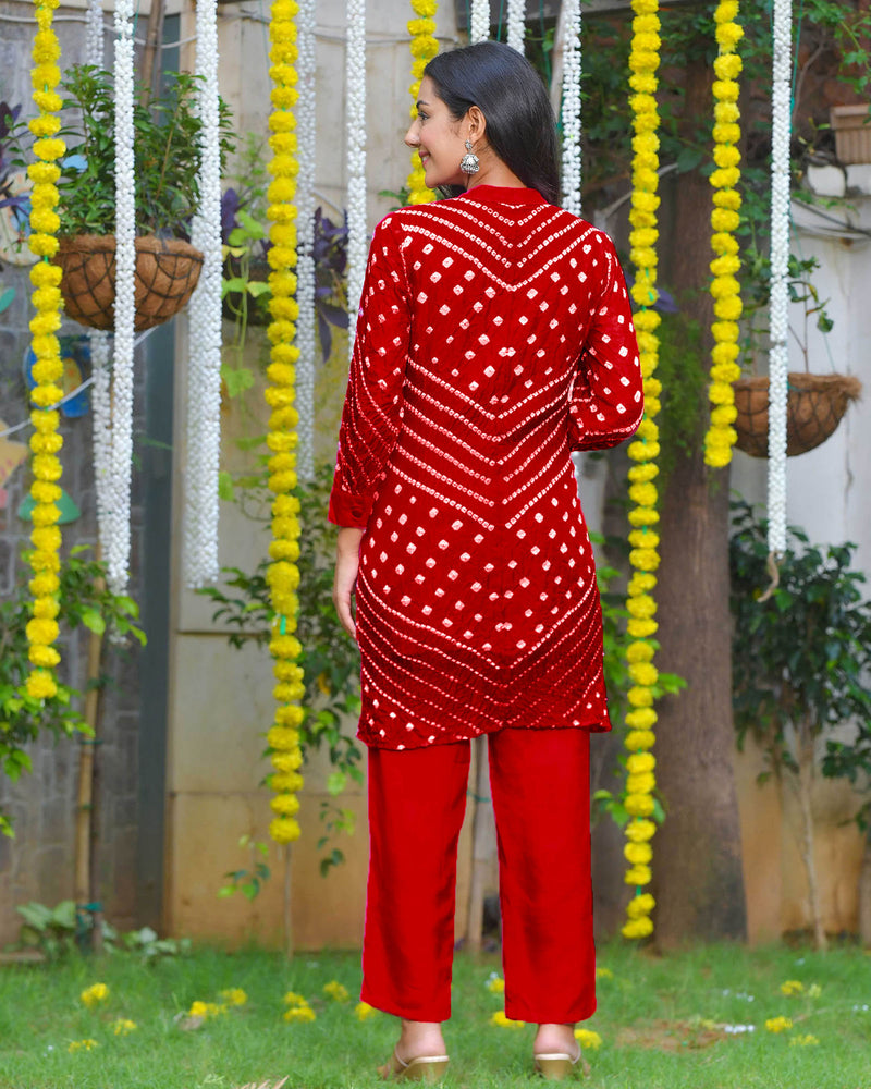 MAROON BANDHANI PANT SET