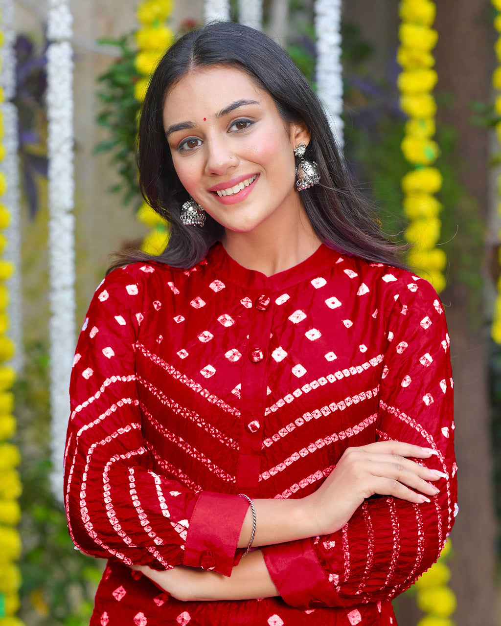 MAROON BANDHANI PANT SET