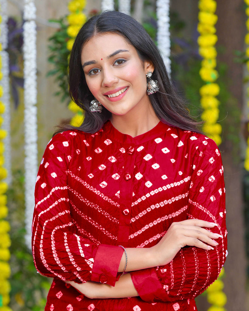 MAROON BANDHANI PANT SET