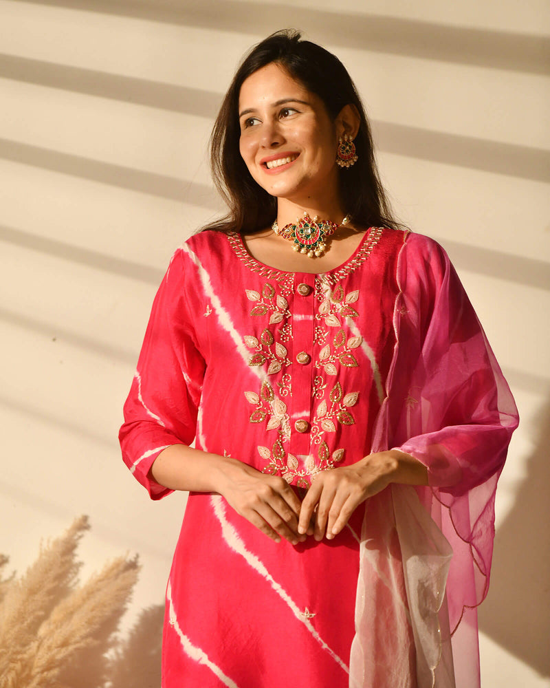 RANI TIE & DYE MUSLIN SUIT SET WITH EMBROIDERY